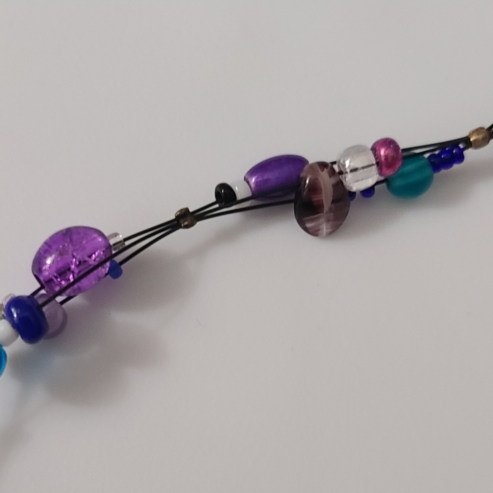 925 Vintage Butterfly Pottery Necklace Artisan Glass Beaded Purple Cats Eye Vtg - Picture 9 of 16